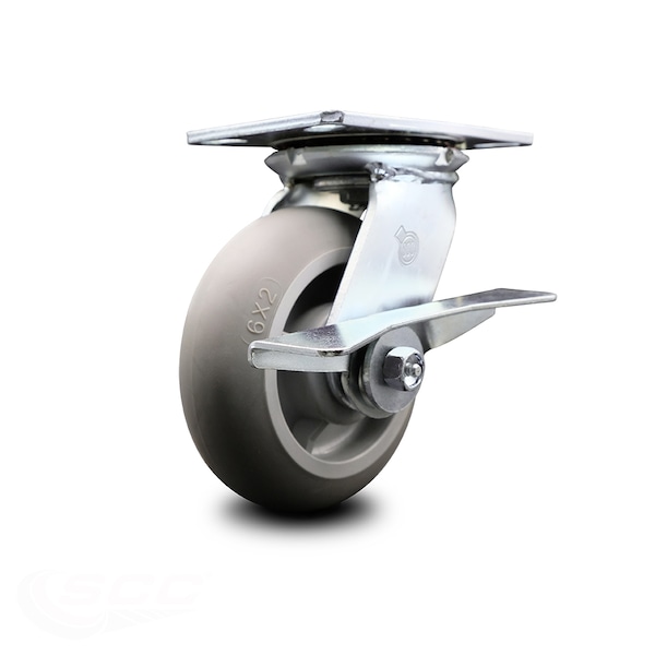 6 Inch Heavy Duty Thermoplastic Rubber Caster with Ball Bearing and Brake SCC